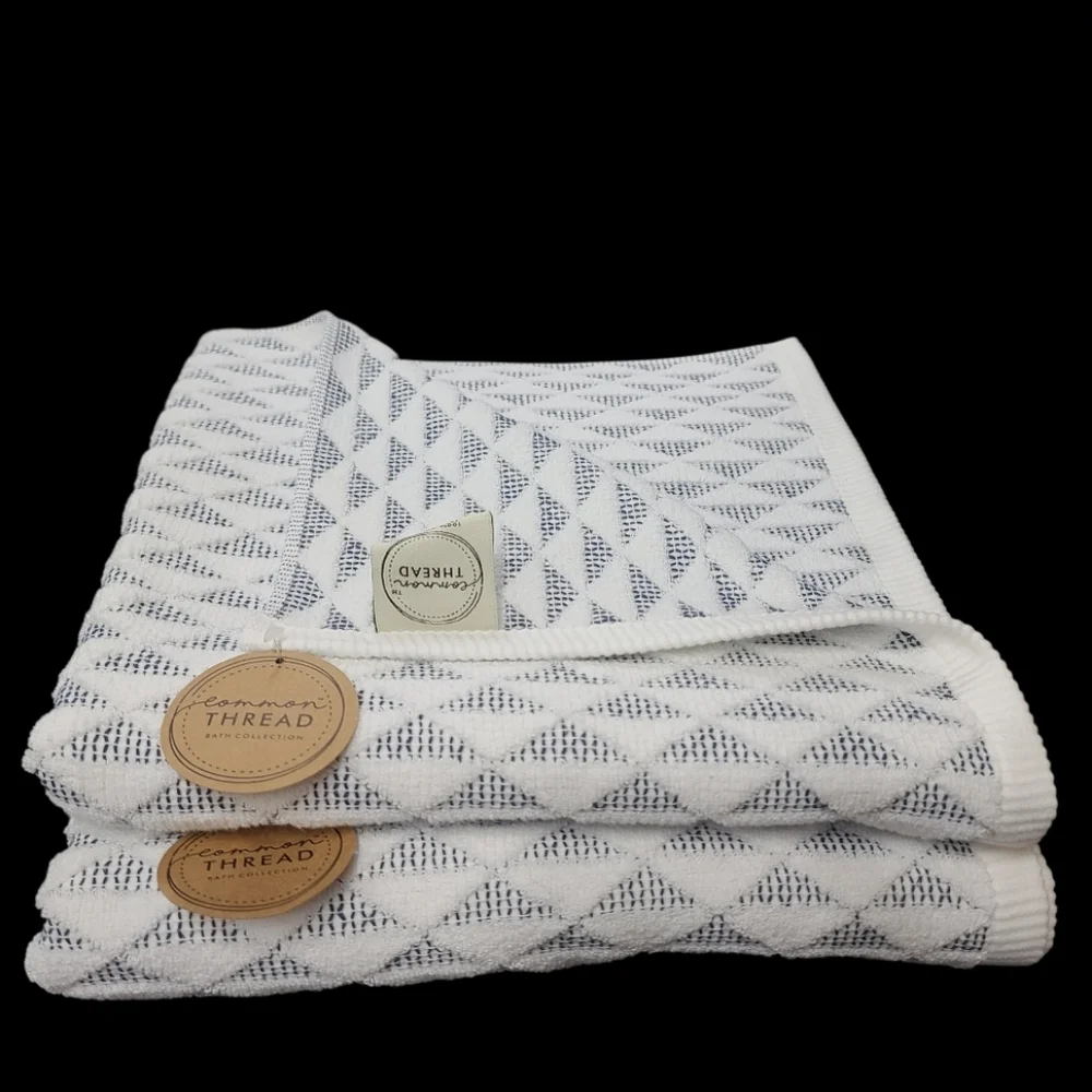 4pc COMMON THREAD Boho Triangle 100% Zero Twist Cotton BATH Hand Tip Towel Set